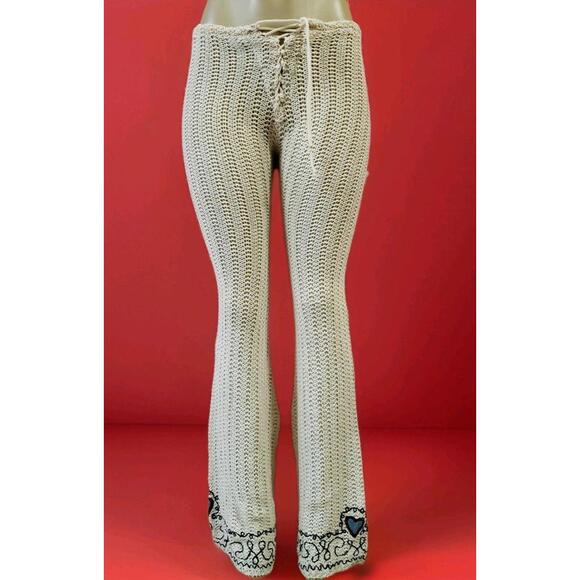 SOLANGE Made in France Pants Embroidered Tricot Croche Filet Beige $320 NWT (B1)